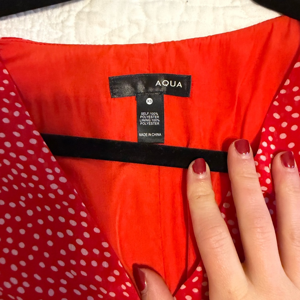 Aqua Red V‑Neck Button‑Front Midi Dress with White Dot Print - Picture 2 of 4